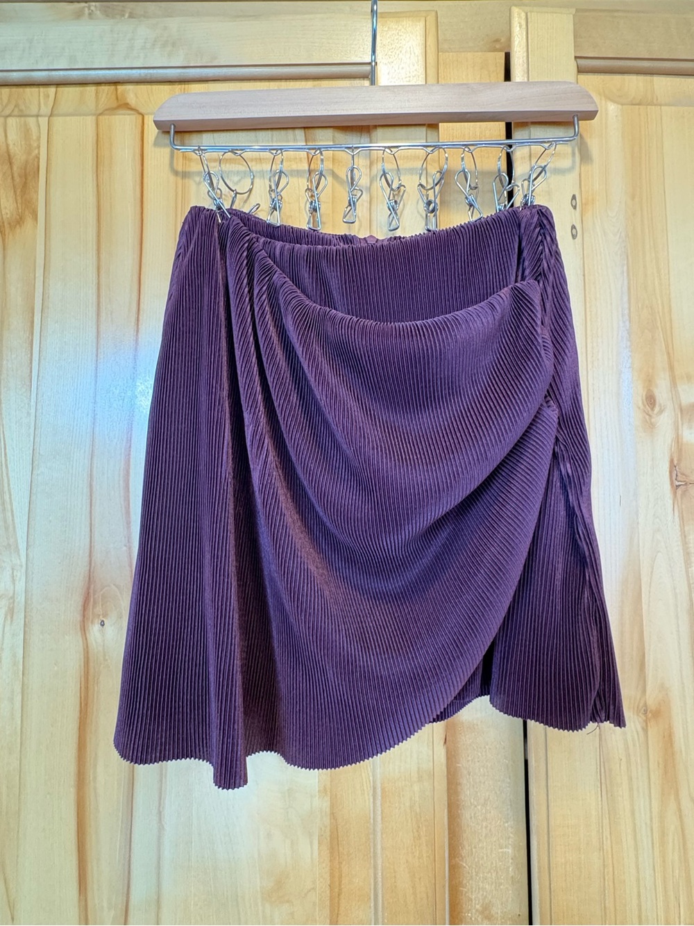 Altar'd State Plum Pleated Draped Mini Skirt with Gathered Front